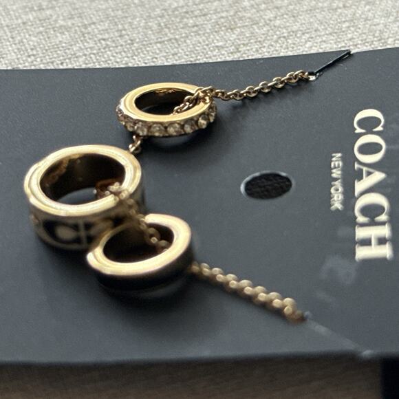 Coach Multi-Ring Pendant Necklace Gold Cream Black Enamel Crystal NWT 16”+2” - Picture 9 of 10